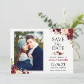 Rustic Burgundy Blush Floral Save the Date Photo (Staand voorkant)