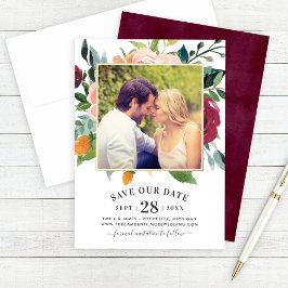 Rustic Burgundy Blush Floral Wedding Foto Save The Date