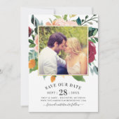 Rustic Burgundy Blush Floral Wedding Foto Save The Date (Voorkant)