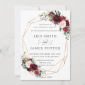 Rustic Burgundy Blush Floral Wedding Geometric Kaart (Voorkant)