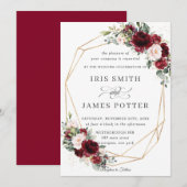 Rustic Burgundy Blush Floral Wedding Geometric Kaart (Voorkant / Achterkant)
