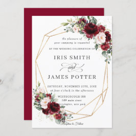 Rustic Burgundy Blush Floral Wedding Geometric Kaart