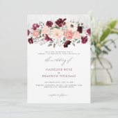 Rustic Burgundy Blush Floral Wedding Kaart (Staand voorkant)