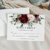 Rustic Burgundy Blush Floral Wedding RSVP Kaart