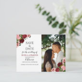Rustic Burgundy Blush Floral Wedding Save Date Briefkaart (Staand voorkant)