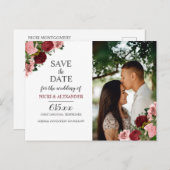 Rustic Burgundy Blush Floral Wedding Save Date Briefkaart (Voorkant / Achterkant)
