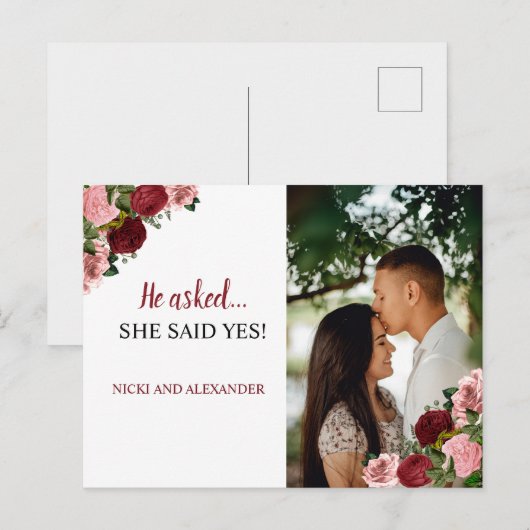 Rustic Burgundy Blush Floral Wedding Save Date Briefkaart (Voorkant / Achterkant)