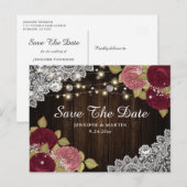 Rustic Burgundy Blush Floral Wedding Save the Date Aankondigingskaart (Voorkant / Achterkant)