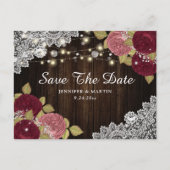 Rustic Burgundy Blush Floral Wedding Save the Date Aankondigingskaart (Voorkant)