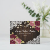 Rustic Burgundy Blush Floral Wedding Save the Date Aankondigingskaart (Staand voorkant)