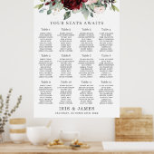 Rustic Burgundy Blush Floral Wedding Seating Chart Poster (Keuken)