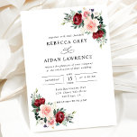Rustic Burgundy Blush Floral Wedding Uitnodiging<br><div class="desc">Dit elegante collectie is voorzien van gemengde groenbladeren van de waterverf in combinatie met een klastig serif en een delicaat sans lettertype in zwart,  met een monogram op de achterzijde. Overeenkomende objecten beschikbaar.</div>