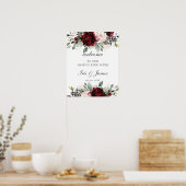 Rustic Burgundy Blush Floral Wedding Welkom Poster (Keuken)