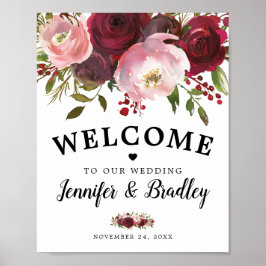 Rustic Burgundy Blush Floral Welcome Weddenschap Poster