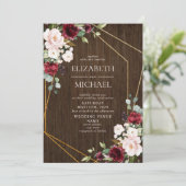 Rustic Burgundy Blush Geometric Wood Wedding Kaart (Staand voorkant)