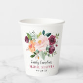 Rustic Burgundy Blush Herfst Floral Vrijgezellenfe Papieren Bekers (Achterkant)