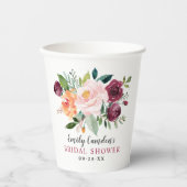 Rustic Burgundy Blush Herfst Floral Vrijgezellenfe Papieren Bekers (Voorkant)