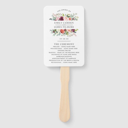 Rustic Burgundy Blush Herfst Floral Wedding Ceremo Handwaaier (Voorkant)