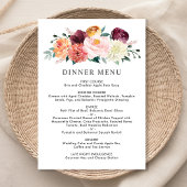 Rustic Burgundy Blush Herfst Floral Wedding Dinner Menu