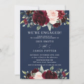 Rustic Burgundy Blush Navy Floral Engagement Party Kaart (Voorkant)
