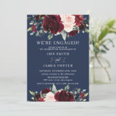 Rustic Burgundy Blush Navy Floral Engagement Party Kaart (Staand voorkant)