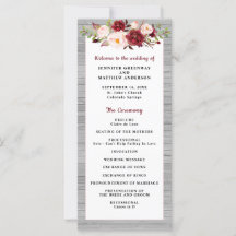 Rustic Burgundy Blush Pink Border Wedding Programm
