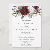 Rustic Burgundy Blush Pink Floral Greenery Wedding Kaart (Voorkant)