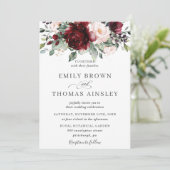 Rustic Burgundy Blush Pink Floral Greenery Wedding Kaart (Staand voorkant)