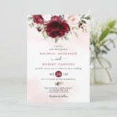 Rustic Burgundy Blush Pink Floral Greenery Wedding Kaart (Staand voorkant)
