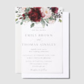 Rustic Burgundy Blush Pink Floral Greenery Wedding Vellum Uitnodigingen (Offset)