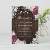 Rustic Burgundy Blush Pink Floral Quinceañera Kaart (Staand voorkant)