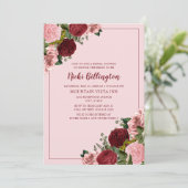 Rustic Burgundy Blush Pink Floral Vrijgezellenfees Kaart (Staand voorkant)