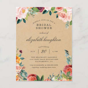 Rustic Burgundy Blush Pink Floral Vrijgezellenfees Uitnodiging Briefkaart