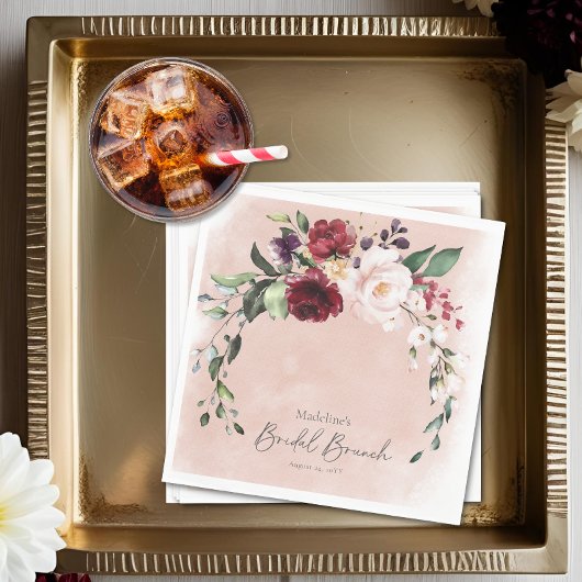 Rustic Burgundy & Blush Pink Roses Bridal Brunch Servet