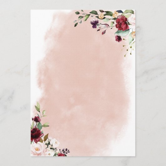 Rustic Burgundy & Blush Pink Roses Wedding Menu (Achterkant)