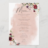 Rustic Burgundy & Blush Pink Roses Wedding Menu (Voorkant)
