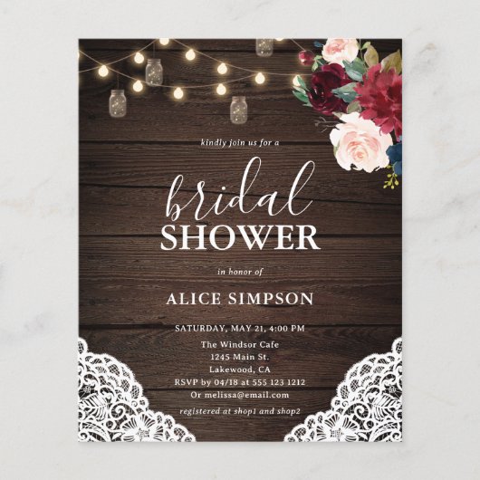 Rustic Burgundy Blush Script Vrijgezellenfeest Flyer (Voorkant)