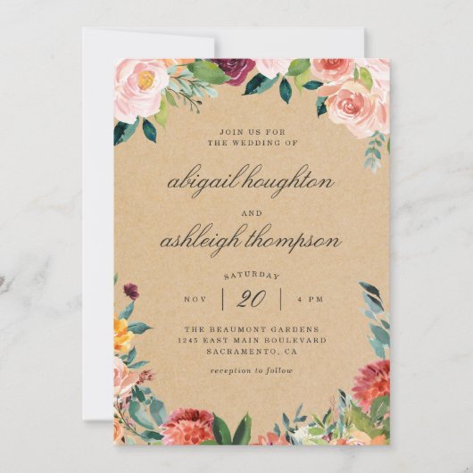 Rustic Burgundy Blush Waterverf Floral Wedding Kaart (Voorkant)