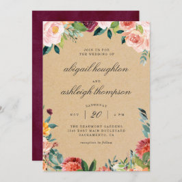 Rustic Burgundy Blush Waterverf Floral Wedding Kaart