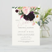 Rustic Burgundy+Blush Waterverf Flowers Kaart (Staand voorkant)