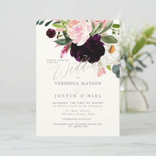 Rustic Burgundy+Blush Waterverf Flowers Kaart (Staand voorkant)