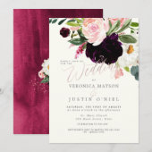 Rustic Burgundy+Blush Waterverf Flowers Kaart (Voorkant / Achterkant)