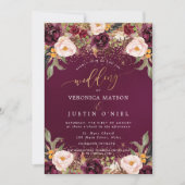 Rustic Burgundy+Blush Waterverf Flowers Kaart (Voorkant)