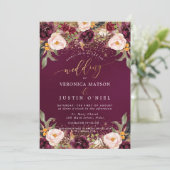 Rustic Burgundy+Blush Waterverf Flowers Kaart (Staand voorkant)