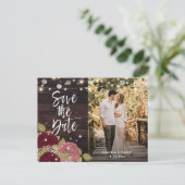 Rustic Burgundy Blush Wedding Photo Save the Date Aankondigingskaart (Staand voorkant)