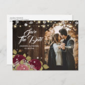 Rustic Burgundy Blush Wedding Photo Save the Date Aankondigingskaart (Voorkant / Achterkant)