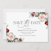 Rustic Burgundy Blush Wedding Save the Date Kaart (Voorkant)