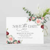 Rustic Burgundy Blush Wedding Save the Date Kaart (Staand voorkant)