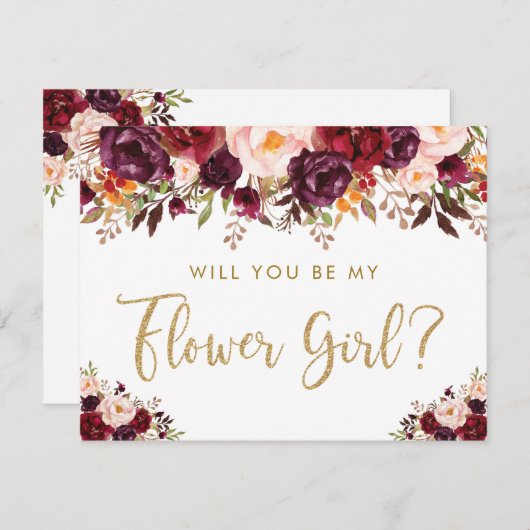 Rustic Burgundy Blush word Mijn Bloemenmeisje Kaart (Voorkant / Achterkant)