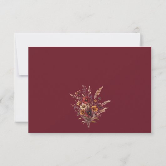 Rustic Burgundy Boho Chic Wildflowers Wedding RSVP Kaartje (Achterkant)
